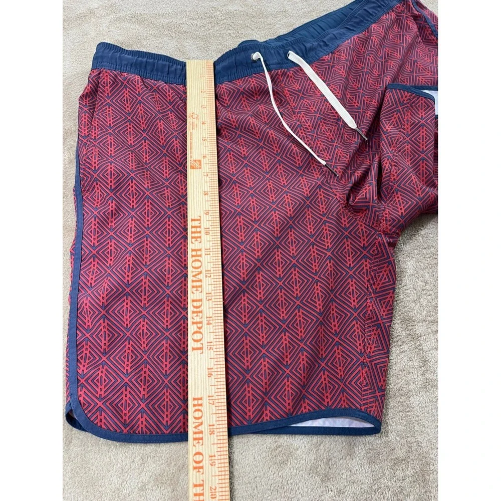 Fair Harbor Swim Trunks Shorts XL Red Geometric Pattern Recycled Polyester Blend